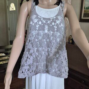 Gray tank for layering, Boho crochet S/M